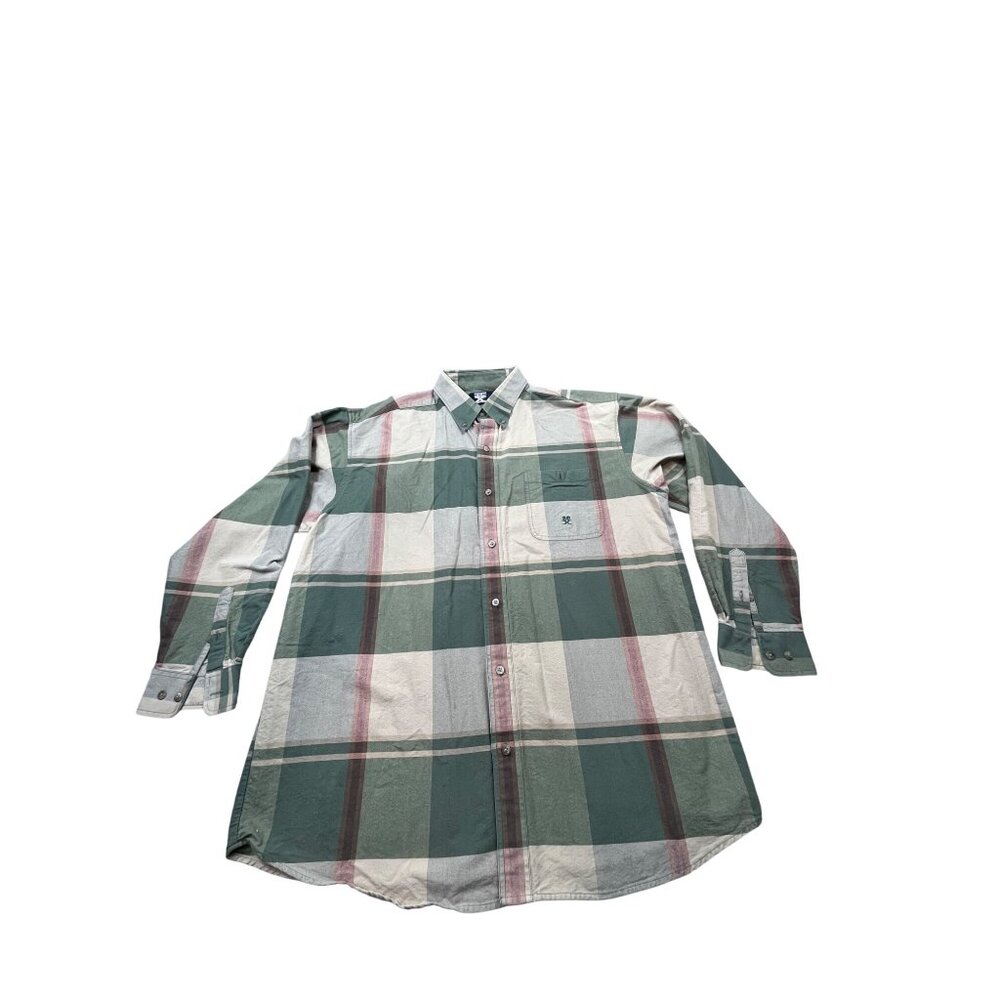Twenty X Mens XL Green Brown Plaid Western Rodeo Ranch Hand Button-Up Shirt